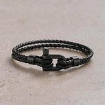 Buddha Stones Titanium Steel Shackle Leather Double Wrap Stimulation Bracelet