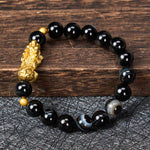 Buddha Stones PiXiu Brown Striped Agate Wealth Bracelet