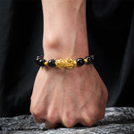 Buddha Stones PiXiu Brown Striped Agate Wealth Bracelet