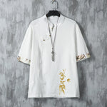 Buddha Stones Summer Tang Style Casual Frog Button Bamboo Men's Short Sleeve Shirts