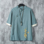 Buddha Stones Summer Tang Style Casual Frog Button Bamboo Men's Short Sleeve Shirts
