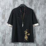 Buddha Stones Summer Tang Style Casual Frog Button Bamboo Men's Short Sleeve Shirts