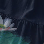 Buddha Stones Summer Casual Lotus Pond Pattern Women's Summer Sleeveless Midi Dress With Pockets
