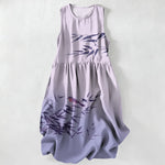 Buddha Stones Summer Casual Bamboo Bird Pattern Women's Summer Sleeveless Midi Dress With Pockets
