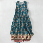 Buddha Stones Summer Casual Floral Vine Border Pattern Women's Summer Sleeveless Midi Dress With Pockets