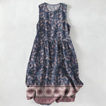 Buddha Stones Summer Casual Floral Vine Border Pattern Women's Summer Sleeveless Midi Dress With Pockets