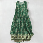 Buddha Stones Summer Casual Floral Vine Border Pattern Women's Summer Sleeveless Midi Dress With Pockets