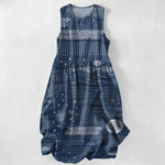 Buddha Stones Summer Casual Celestial Geometric Waves Pattern Women's Summer Sleeveless Midi Dress With Pockets