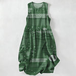 Buddha Stones Summer Casual Celestial Geometric Waves Pattern Women's Summer Sleeveless Midi Dress With Pockets