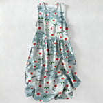 Buddha Stones Summer Casual Wildflower Berry Branch Pattern Women's Summer Sleeveless Midi Dress With Pockets