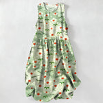 Buddha Stones Summer Casual Wildflower Berry Branch Pattern Women's Summer Sleeveless Midi Dress With Pockets