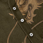 Buddha Stones Cotton Golden Dragon Pattern Men's Short Sleeve Half Button Shirt