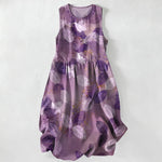 Buddha Stones Summer Casual Tropical Leaves Pattern Women's Summer Sleeveless Midi Dress With Pockets