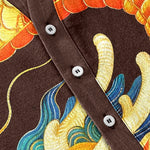 Buddha Stones Cotton Golden Dragon Auspicious Clouds Pattern Men's Short Sleeve Half Button Shirt