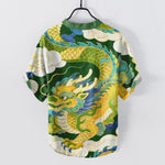 Buddha Stones Cotton Golden Dragon Auspicious Clouds Pattern Men's Short Sleeve Half Button Shirt
