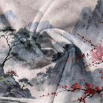 Buddha Stones Cotton Ink Landscape Plum Blossom Pattern Men's Short Sleeve Half Button Shirt