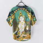 Buddha Stones Cotton Radiant Buddha Floral Pattern Men's Short Sleeve Half Button Shirt