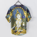 Buddha Stones Cotton Radiant Buddha Floral Pattern Men's Short Sleeve Half Button Shirt