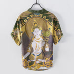 Buddha Stones Cotton Radiant Buddha Floral Pattern Men's Short Sleeve Half Button Shirt
