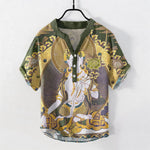 Buddha Stones Cotton Radiant Buddha Floral Pattern Men's Short Sleeve Half Button Shirt