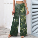 Buddha Stones Cotton Linen Golden Bamboo Pattern Women's Elastic Waist Wide Leg Pants With Pockets
