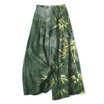 Buddha Stones Cotton Linen Golden Bamboo Pattern Women's Elastic Waist Wide Leg Pants With Pockets