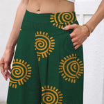 Buddha Stones Cotton Linen Sun Spiral Pattern Women's Elastic Waist Wide Leg Pants With Pockets