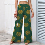 Buddha Stones Cotton Linen Sun Spiral Pattern Women's Elastic Waist Wide Leg Pants With Pockets