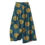 Buddha Stones Cotton Linen Sun Spiral Pattern Women's Elastic Waist Wide Leg Pants With Pockets