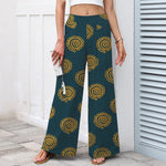 Buddha Stones Cotton Linen Sun Spiral Pattern Women's Elastic Waist Wide Leg Pants With Pockets