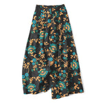 Buddha Stones Cotton Linen Turquoise Vine Floral Pattern Women's Elastic Waist Wide Leg Pants With Pockets