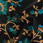 Buddha Stones Cotton Linen Turquoise Vine Floral Pattern Women's Elastic Waist Wide Leg Pants With Pockets