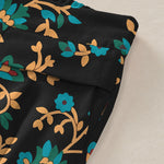 Buddha Stones Cotton Linen Turquoise Vine Floral Pattern Women's Elastic Waist Wide Leg Pants With Pockets