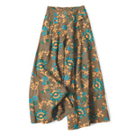 Buddha Stones Cotton Linen Turquoise Vine Floral Pattern Women's Elastic Waist Wide Leg Pants With Pockets
