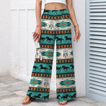 Buddha Stones Cotton Linen Horse Dreamcatcher Pattern Women's Elastic Waist Wide Leg Pants With Pockets