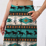 Buddha Stones Cotton Linen Horse Dreamcatcher Pattern Women's Elastic Waist Wide Leg Pants With Pockets