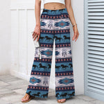 Buddha Stones Cotton Linen Horse Dreamcatcher Pattern Women's Elastic Waist Wide Leg Pants With Pockets