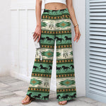 Buddha Stones Cotton Linen Horse Dreamcatcher Pattern Women's Elastic Waist Wide Leg Pants With Pockets