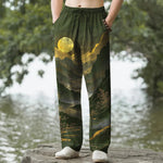 Buddha Stones Cotton Golden Mountain At Sunrise Pattern Men's Tapered Pants With Pockets