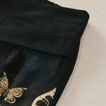 Buddha Stones Cotton Linen Butterfly Pattern Women's Elastic Waist Wide Leg Pants With Pockets