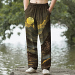 Buddha Stones Cotton Golden Mountain At Sunrise Pattern Men's Tapered Pants With Pockets