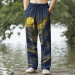 Buddha Stones Cotton Golden Mountain At Sunrise Pattern Men's Tapered Pants With Pockets