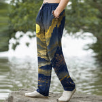 Buddha Stones Cotton Golden Mountain At Sunrise Pattern Men's Tapered Pants With Pockets