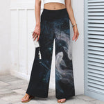 Buddha Stones Cotton Linen Mystic Fish Pattern Women's Elastic Waist Wide Leg Pants With Pockets