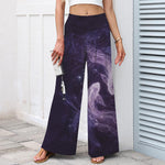 Buddha Stones Cotton Linen Mystic Fish Pattern Women's Elastic Waist Wide Leg Pants With Pockets