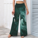 Buddha Stones Cotton Linen Mystic Fish Pattern Women's Elastic Waist Wide Leg Pants With Pockets