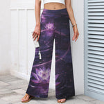 Buddha Stones Cotton Linen Lotus Galaxy Pattern Women's Elastic Waist Wide Leg Pants With Pockets