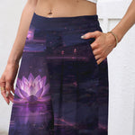 Buddha Stones Cotton Linen Lotus Galaxy Pattern Women's Elastic Waist Wide Leg Pants With Pockets