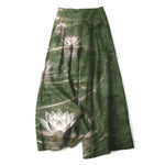 Buddha Stones Cotton Linen Lotus Galaxy Pattern Women's Elastic Waist Wide Leg Pants With Pockets