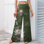 Buddha Stones Cotton Linen Lotus Galaxy Pattern Women's Elastic Waist Wide Leg Pants With Pockets